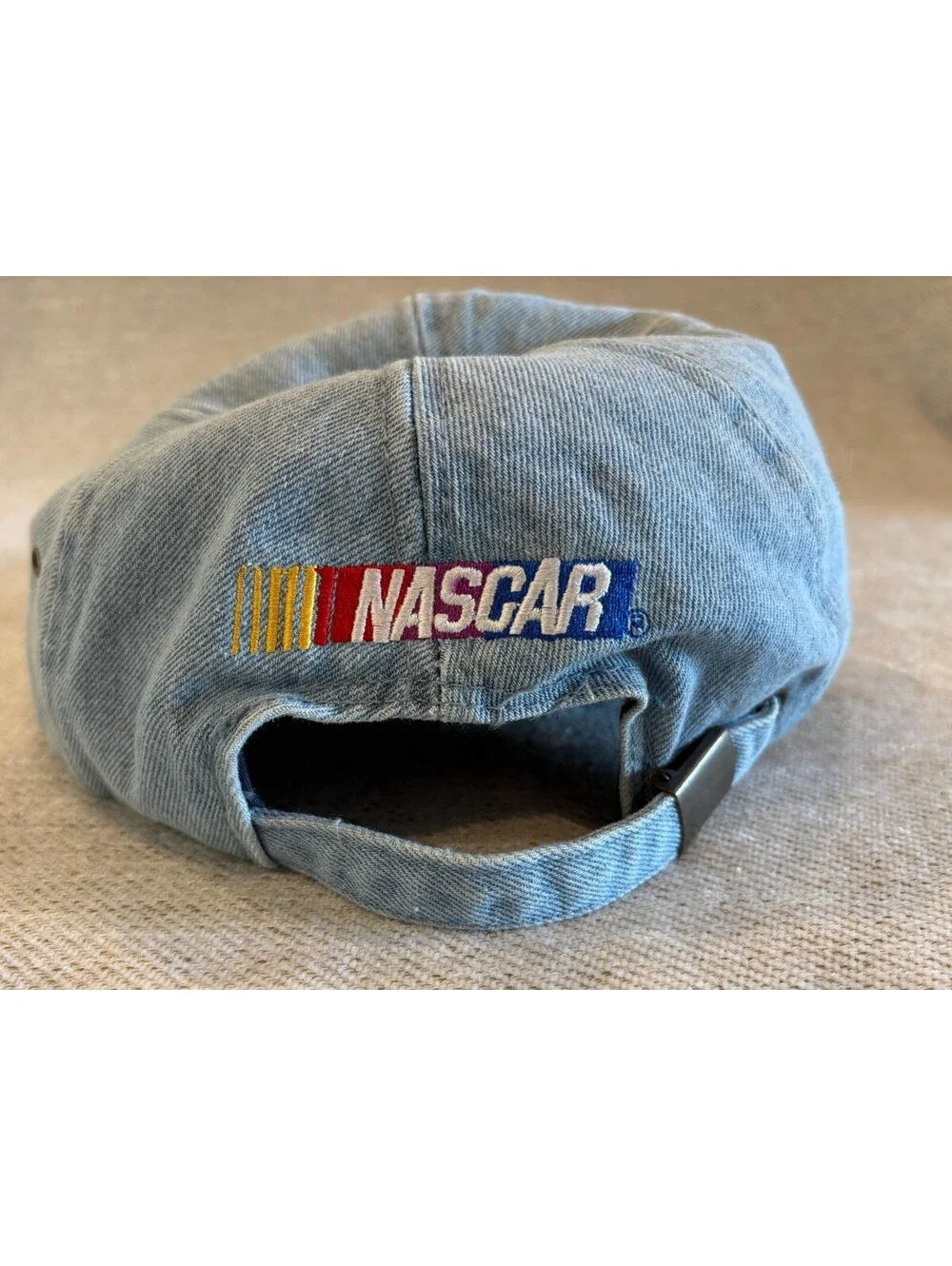 Vintage 90s Cracker Barrel 500 NASCAR Hat Washed Denim Suede Brim Strapback VTG